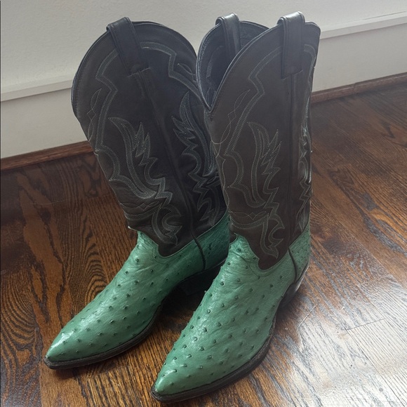 RARE VINTAGE FULL QUILL OSTRICH LEATHER Turquoise and Brown Cowboy Boots 👢✨🤠